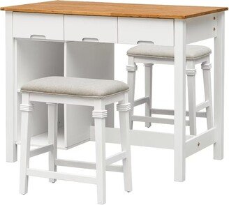 3-piece 45 Kitchen Island Set with 2 Seatings, Dining Table Set - 45 x 27.2 x 36