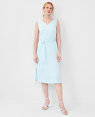 Petite Double V Belted Sheath Dress