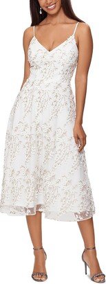 Womens Mesh Embroidered Midi Dress