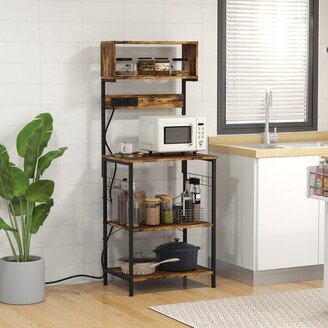 HOMCOM Kitchen Bakers Rack with Power Outlet, USB Charger, Microwave Stand, Rustic Brown