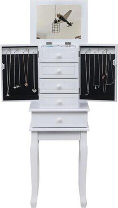 Standing Jewelry Armoire with Mirror, 5 Drawers & 14 Necklace Hooks, Jewelry Cabinet Chest with Removable Ring Storage Slot and