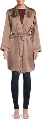 Renee C. Belted Satin Trench Coat