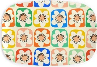 Serving Platters: Retro Abstract Flower Squares Serving Platter, Multicolor