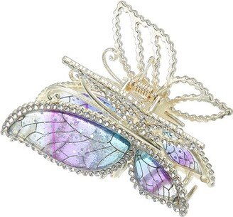 Unique Bargains Women's Nonslip Metal Bling Rhinestone Butterfly Hair Claws Purple 2.76x1.57x2.36 1Pc