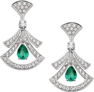 Divas' Dream 18K White Gold, Diamond, & Emerald Drop Earrings