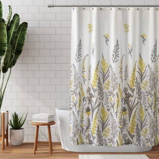 Snapdragon Floral Fabric Shower Curtain Yellow/Gray