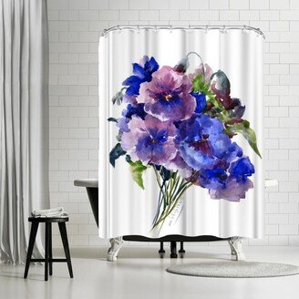 71 x 74 Shower Curtain, Blue Purple Flowers Pansies by Suren Nersisyan