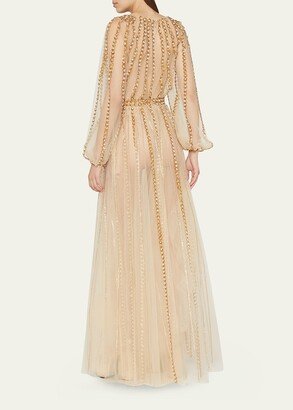 Embroidered Tulle Illusion Gown