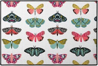 Door Mats: Moths And Butterflies - Multi On White Door Mat, Multicolor