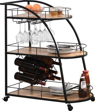 GREATPLANINC 3 Tiers Metal Frame Wine Rack Industrial Bar Cart with Wheels