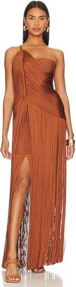 Draped Fringe One Shoulder Gown