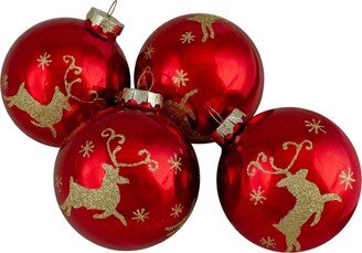 Northlight 3.25 Deer Glass Ball Christmas Ornaments 80mm, Set of 4