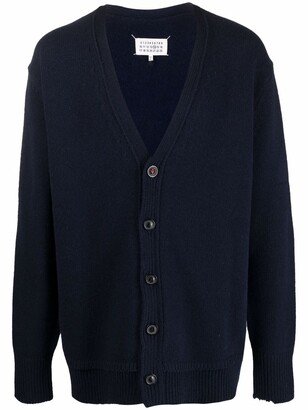 M logo-stitch knitted V-neck cardigan