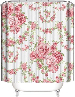 Pink Floral Shower Curtain, Colorful Flowers Vintage Flower Tub Decor Bathroom Decor, Housewarming Gift