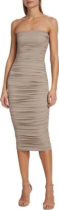 Strapless Ruched Midi-Dress