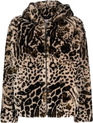 Leopard-Print Shearling Hooded Jacket