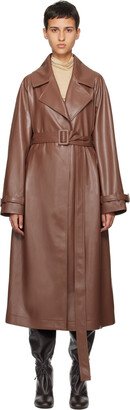 Olēnich Brown Belted Faux-Leather Coat