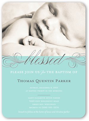 Baptism Invitations: Little Blessed Blue Baptism Invitation, Blue, Matte, Signature Smooth Cardstock, Rounded