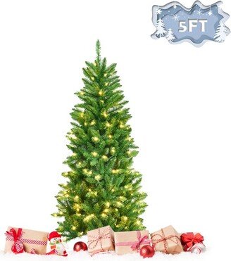 Tangkula 5FT Pre-lit Hinged Artificial Pencil Fir Christmas Tree with UL-listed Lights