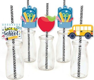 Big Dot Of Happiness Back to School - Paper Straw Decor - First Day of School Striped Straws - 24 Ct