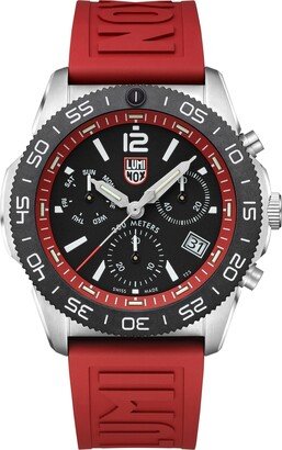 Men's Swiss Chronograph Pacific Diver Red Rubber Strap Watch 44mm