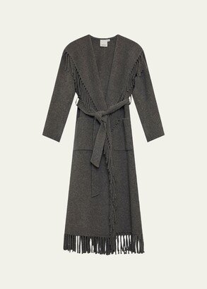SIMKHAI Carrie Fringed Wool-Blend Robe Coat