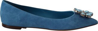 Blue Suede Crystals Loafers Flats Women's Shoes