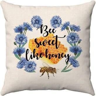 Bee Sweet Like Honey Pillow - Honeycomb Purple Floral Wreath Summer Home Decor Farmhouse Throw