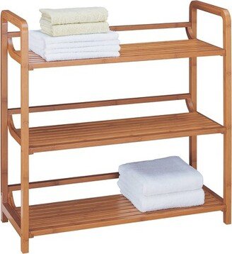 Three Tier Double Wide Bamboo Shelf Brown