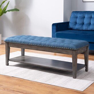 Mixoy Rectangular Upholstered Linen Fabrics Ottoman Bench with Button Tufted Design