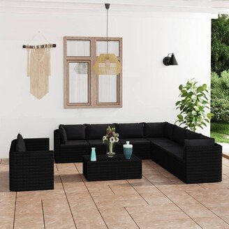 11 Piece Patio Lounge Set with Cushions Poly Rattan Black-AP