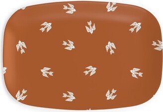 Serving Platters: Bird Folk - Rust Serving Platter, Orange