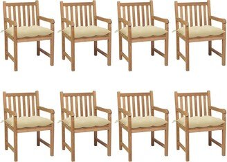 Patio Chairs 8 pcs with Cream White Cushions Solid Teak Wood