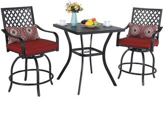 Modern Metal Patio Bar Set with Cushioned Swivel Stools