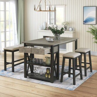 NOVABASA Country 4 piece counter height Dining table with 2 stools and benches, bar bar table