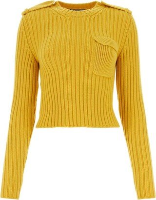 Front Pocket Ribbed Crewneck Sweater