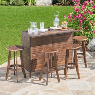 Pike Outdoor 5-Piece Acacia Wood Bar Set