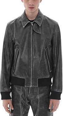 Leather Zip Front Bomber Jacket