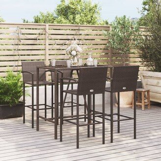 5 Piece Patio Bar Set Brown Poly Rattan - 20.5 x 22 x 43.7-AA