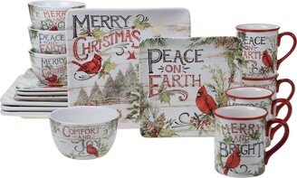 Evergreen Christmas 16pc Dinnerware, Service for 4, Multicolored