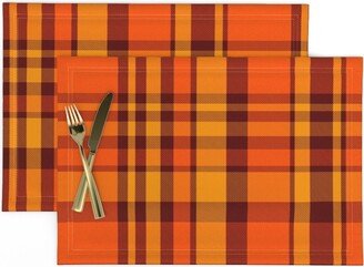 Fall Plaid Placemats | Set Of 2 - Warm Sunset By Thewellingtonboot Orange Tartan Autumn Harvest Halloween Cloth Spoonflower