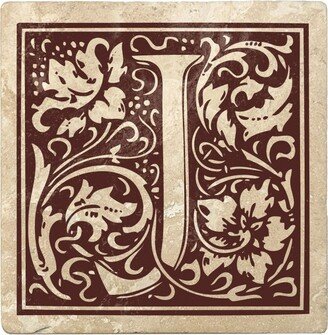 Set of 4 Ivory and Brown J Square Monogram Coasters 4