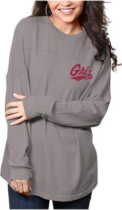 Women's Pressbox Gray Montana Grizzlies The Big Shirt Oversized Long Sleeve T-shirt