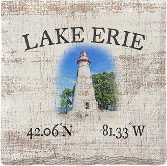 Lake Erie Lighthouse White Minimal Latitude Longitude Drink Coaster Set Jus5