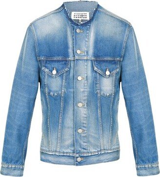 Collarless denim jacket