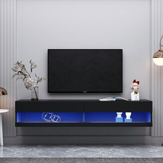 RASOO Wall-Mounted Floating TV Stand with LED Lights and Storage Compartments