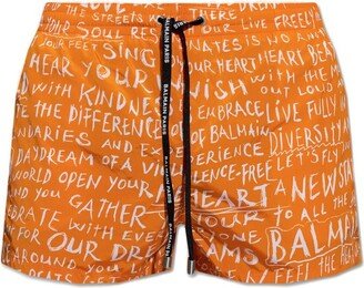 All-Over Logo Printed Drawstring Swim Shorts