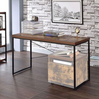 RASOO Desk in Weathered Oak and Black, Writing Table with Sturdy Metal Legs