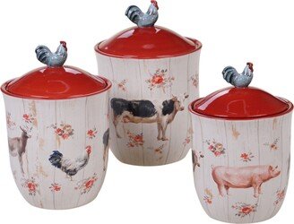 Farmhouse Canisters, Set of 3 - White/red