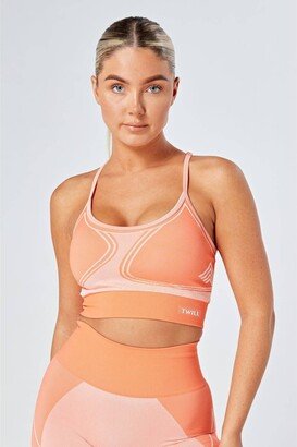 Twill Active Women's Recycled Colour Block Body Fit Seamless Sports Bra - Coral